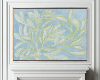Blue & Green Botanical Painting Horizontal Extra Large Canvas Wall Art Print Grandmillennial Wall Decor Modern Southern Art Boho Plant Art