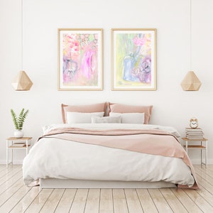 Pastel Abstract Art, Set of 2 Prints, Abstract Floral Wall Art, Colorful Modern Wall Art, Bright Horizontal Wall Art 2 Piece Wall Art