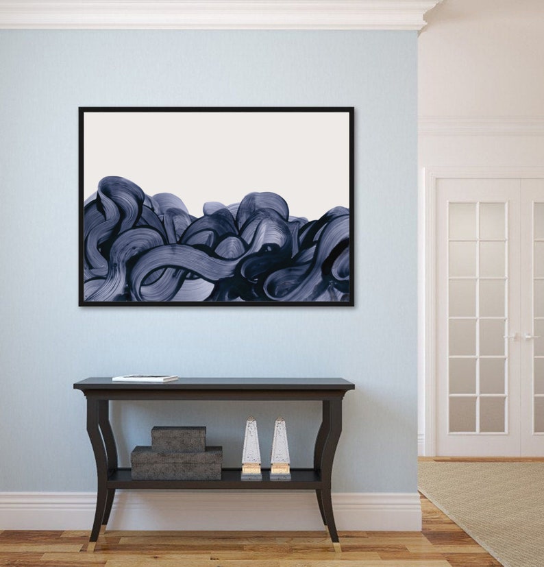 Navy Blue Wall Art Horizontal Abstract Art Print Large Art Etsy