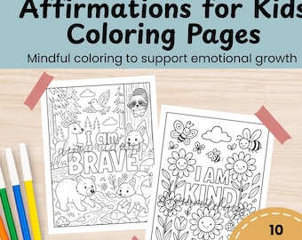 Kolorowanki z afirmacjami dla dzieci – Aktywność uważności i rozwoju emocjonalnego – Plik PDF do druku