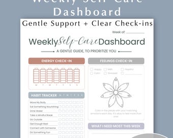 Tygodniowy dziennik samoopieki do wydrukowania, kontrola zdrowia psychicznego z funkcją śledzenia nastroju, dziennikiem energii i śledzeniem nawyków