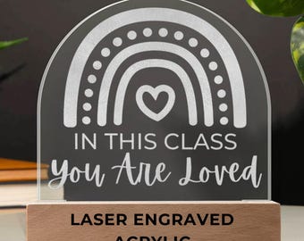 Inclusive Classroom Decor - Engraved Acrylic LED Desk Light for Teacher, Calm Corner Gift