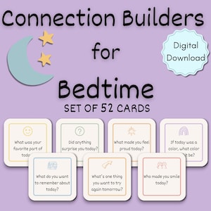 Cartes réflexion à l&#39;heure du coucher pour enfants, amorces de conversation en soirée, outil de connexion SEL, routine de calme à imprimer