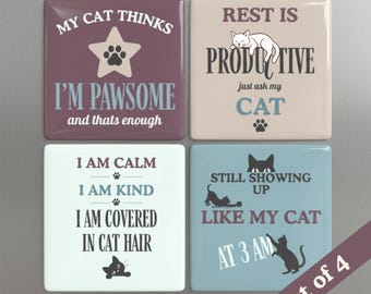 Funny Cat Magnet Set, Cat Lover Gift With Affirmation Quotes, Pet Parent Fridge Decor Or Office Locker Accessories