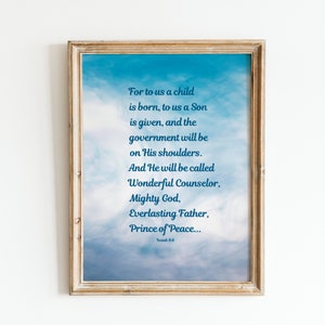 Bible Verse Prints| Isaiah 9:6| Christian wall art| Catholic wall art| Scripture poster| Gifts| Prince of Peace