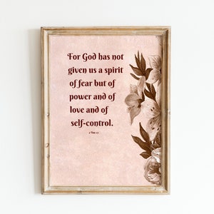 Bible Verse Prints| 2 Timothy 1:7| Christian wall art| Catholic wall art| Scripture poster| Gifts|