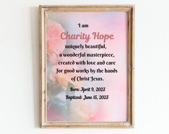 Personalized Baptism Poster| Christening Gift| Baby Dedication Gift| Christian Nursery Decor | Catholic Nursery Decor| Baby Girl