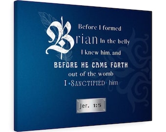 Christian Father's Day Gift| Bible verse sign| Scripture sign| Catholic wall art| MEN Custom Jeremiah 1:5 canvas | Blue-Silver Tag