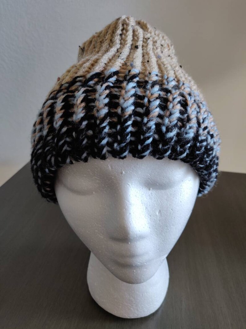 Mens beanie hat Colors- cream /& black knit beanie Womens Winter hat
