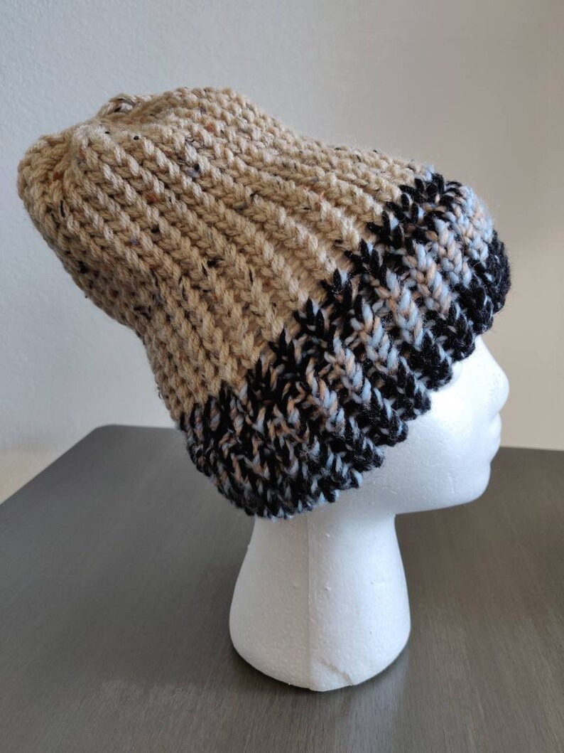 Mens beanie hat Colors- cream /& black knit beanie Womens Winter hat