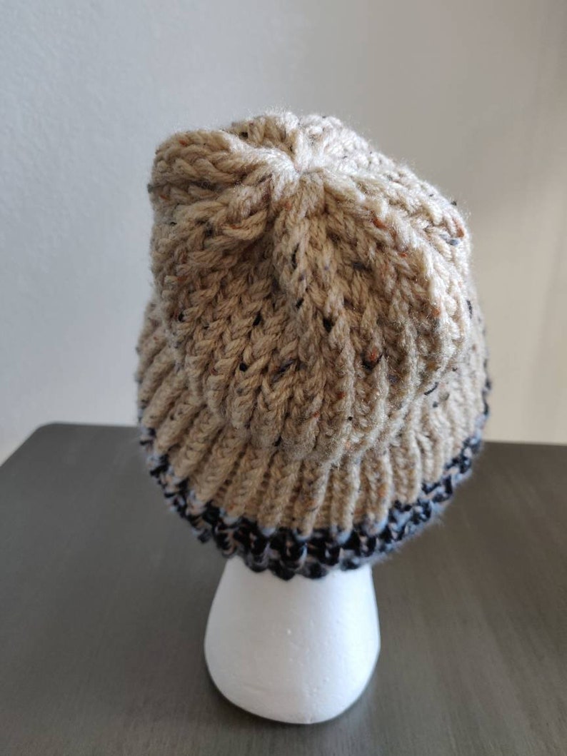Mens beanie hat Colors- cream /& black knit beanie Womens Winter hat