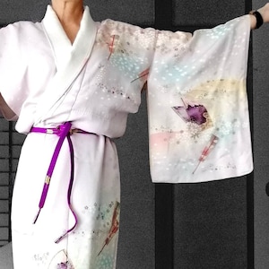 Antique Japanese Kimono Artist Work Japanse Silk Kimono Luxorious Dressing Gown Bridesmaid Robe Gold Details Handmade Kimono Gift Obijime