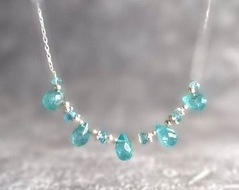 Sky Blue Apatite Necklace Throat Chakra Healing Jewelry Apatite Tearops Necklace Beaded Chocker Necklace Silver Necklace Gifts For Her