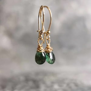 Genuine Zambian Emerald Earrings Top Green No Treatment Emerald Earrings Gold Kidney Wire Earrings May Birthstone 55th Anniversary Gemstone