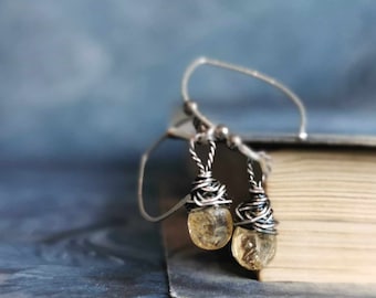 Imperial Topaz Earring Oxidized Silver Earrings Lond Earrings Golden Topaz Drop Earrings November Birthstone Gifts For Her
