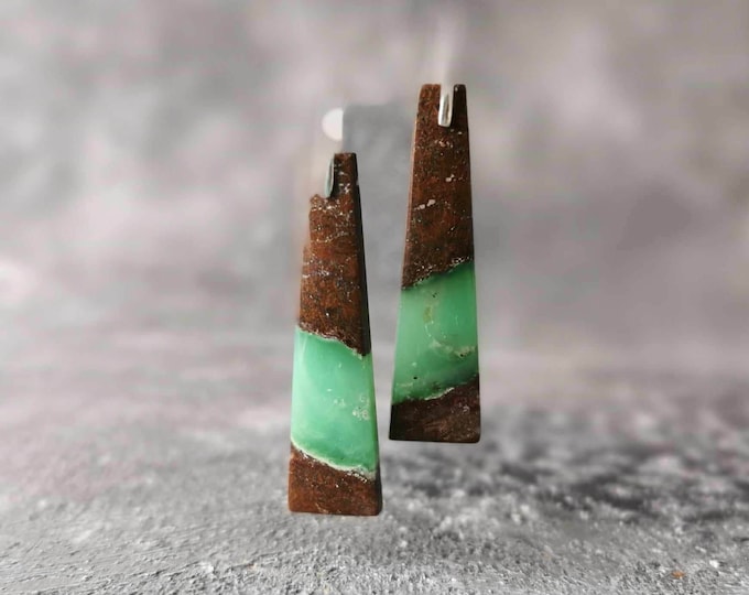 Unique Bio Chrysoprase Earrings Sterling Silver Or Gold Earrings Healing Crystal Earrings Gifts For Her