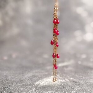 Red Ruby Earrings, Rose Gold Earrings, Long And Dangle Earrings, Chain Earrings, Precious Gemstone Jewelry, July Birthstone, Gifts For Her