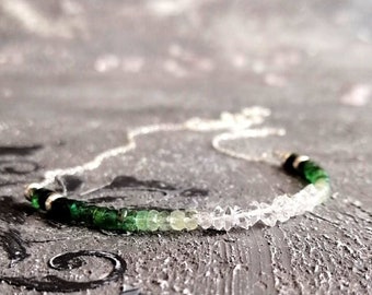 Ombre Emerald And Herkimer Diamond Choker Necklace Silver Necklace Real Emerald Necklace Dainty Necklace Layering Necklace May Birthstone