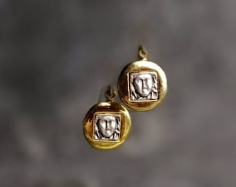 Greek Coin Earrings Gold and Silver Earrings Two Color Earrings