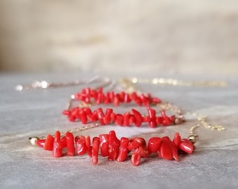 Collar de coral rojo italiano en plata de ley 925. Collar de capas de verano. Coral mediterráneo. Regalo para el 35.º aniversario. Protección y buena suerte.