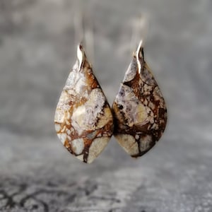 Natürliche Chip Board Jaspis Ohrringe, 925 Sterling Silber Ohrringe, Kristall Ohrringe, Naturstein Ohrringe, Heilstein Ohrringe