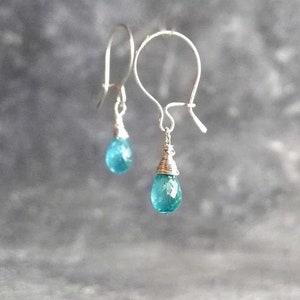 Himmel Blau Apatit Sterling Silber Kidney Ohr Draht Ohrringe Apatit Teardrop Wire Wrap Ohrringe Zierliche Minimalist Schmuck Geschenke für Sie