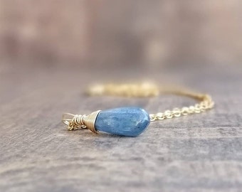 Blue Kyanite Necklace, Dainty Necklace Gold Necklace Gemstone Necklace Healing Jewelry  Gifts For Her