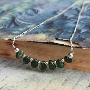 Echte sambische Smaragd Halskette Silber Halskette Smaragd Tropfen Halskette Zierliche Layering Halskette Mai Birthstone