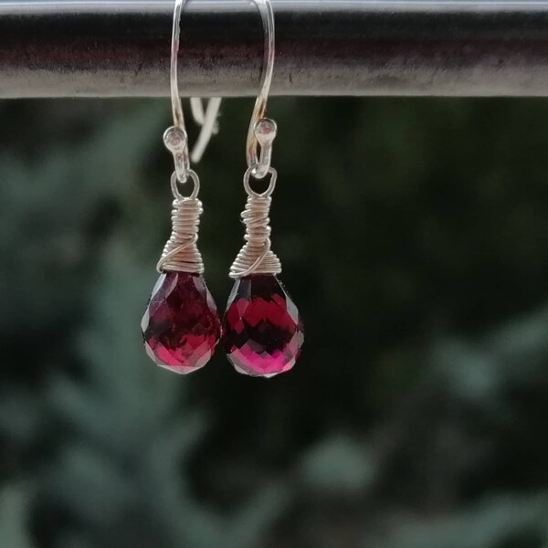 Red Garnet Earrings Teardrop Garnet Earrings Silver Dainty Earrings January Birthstone Base Chakra Healing Jewelry