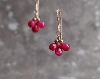 Genuine Red Ruby Earrings Rose Gold Or Sterling Silver Earring Ruby Faceted Drops Dainty Minimalist Earrings July Birthstone