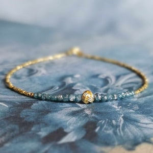 Raw Blue Diamond And 24K Gold Vermeil Beads Bracelet Rare Uncut Precious Diamond Jewelry Rustic Bracelet April Birthstone