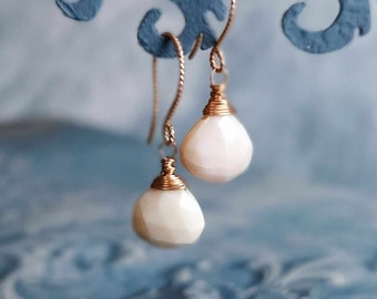 Pink Opal Earrings In Rose Gold Dainty Everyday Earrings Andean Pink Opal October Jewelry Gifts For Her