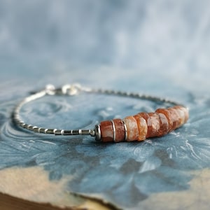 Natural Sunstone And Karen Hill Fine Silver Beads Bracelet Raw Sunstone Jewelry