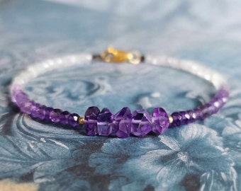 Bracelet protection améthyste violette et pierres de lune arc-en-ciel dégradé Bracelet améthyste cristal pierre de naissance février