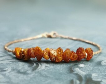 Raw Baltic Amber Rose Gold Vermeil Bracelet, Healing Jewelry