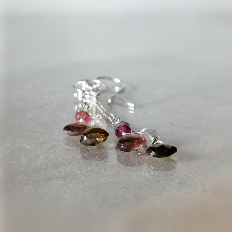 October Birthstone Dangle Earrings Watermelon Tourmaline Earrings Dainty Earrings Gifts For Her Silver Earrings Chain Earrings