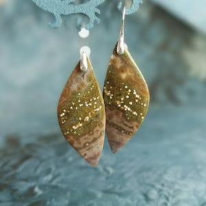 Boucles d&#39;oreilles en jaspe océan naturel, très grandes boucles d&#39;oreilles en pierre en argent sterling, or ou or rose Boucles d&#39;oreilles en cristal de guérison Boucles d&#39;oreilles en pierre uniques