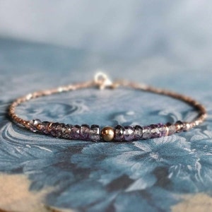 Genuine Alexandrite And 14K Rose Gold Vermeil Beads Bracelet Chrysoberyl Jewelry June Birthstone Gifts For Her