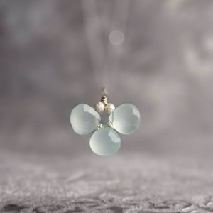 Aqua Blue Chalcedony Trio Necklace Wire Wrap Chalcedony Unique One Of A Kind Necklace Sterling Silver Necklace Healing Crystal Gifts For Her