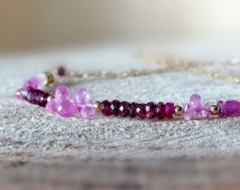 Ombre Ruby and Pink Sapphire Necklace Gold Necklace Choker Necklace Dainty Necklace Sapphire Drops Necklace July And September Birthstone