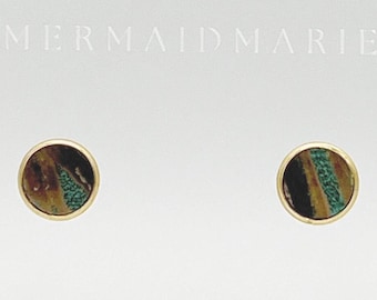 Western Abstract Stripe Stud Earrings: Teal, Brown, Gold
