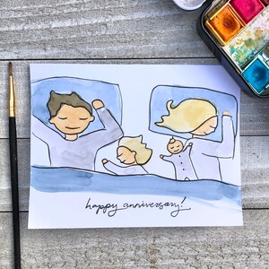 Hand painted watercolor Happy Anniversary card (family)