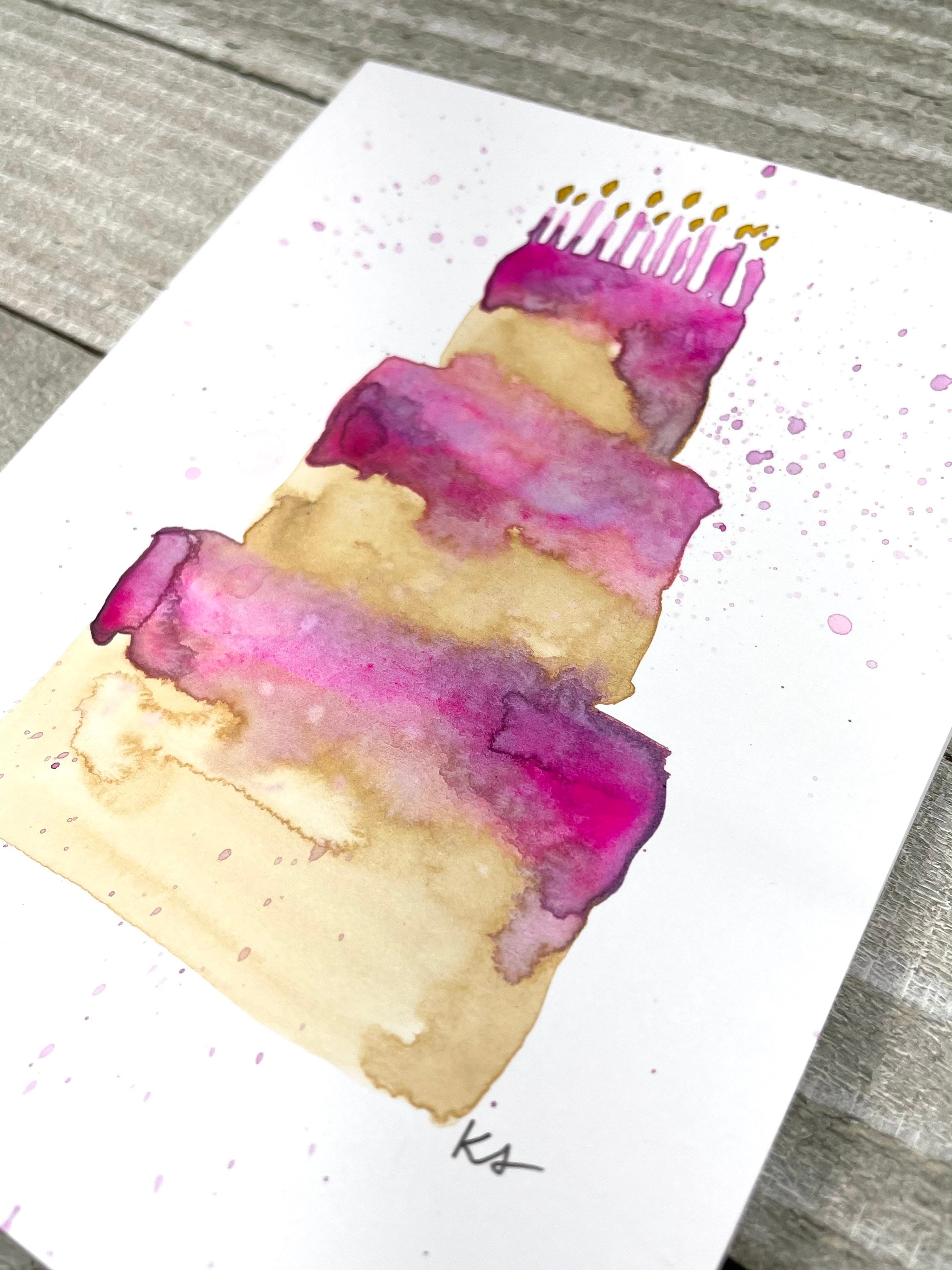 Hand painted watercolor birthday cake card Etsy