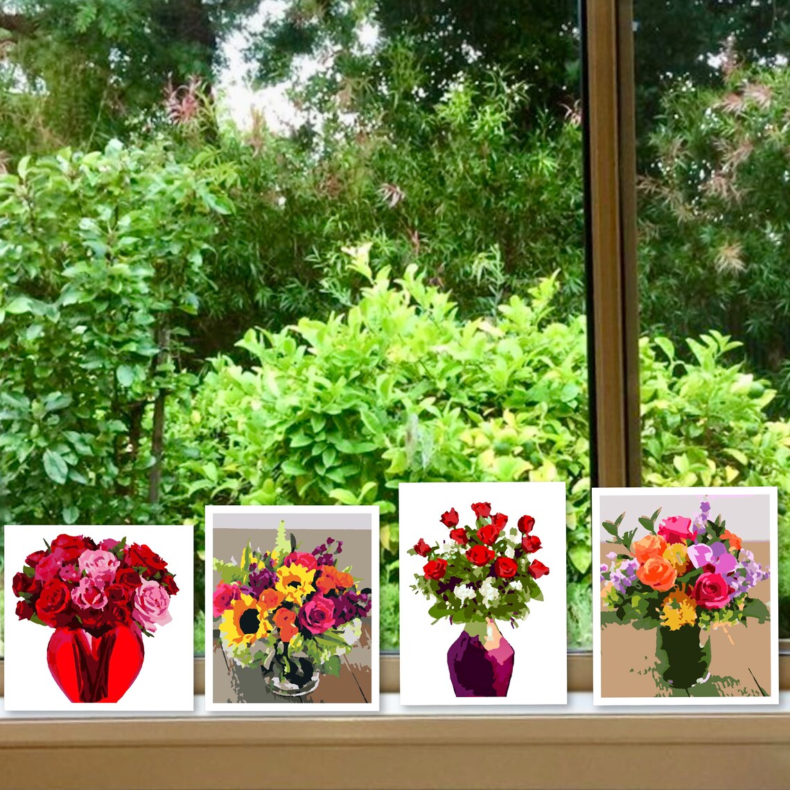 Paint by Numbers, A4 Size, Set of 4 Floral Artworks, Home Wall Decor