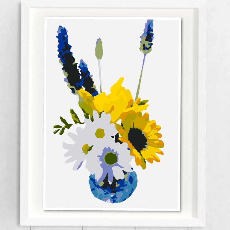 Painting by Numbers Flowers Artwork Printable.diy Vase Daisies Etsy