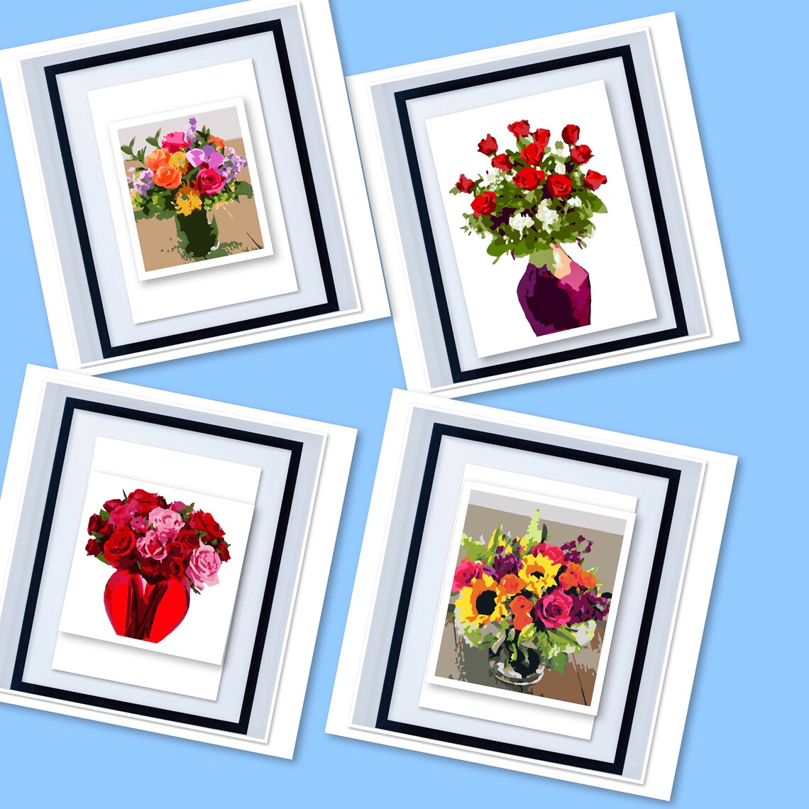 Paint by Numbers, A4 Size, Set of 4 Floral Artworks, Home Wall Decor
