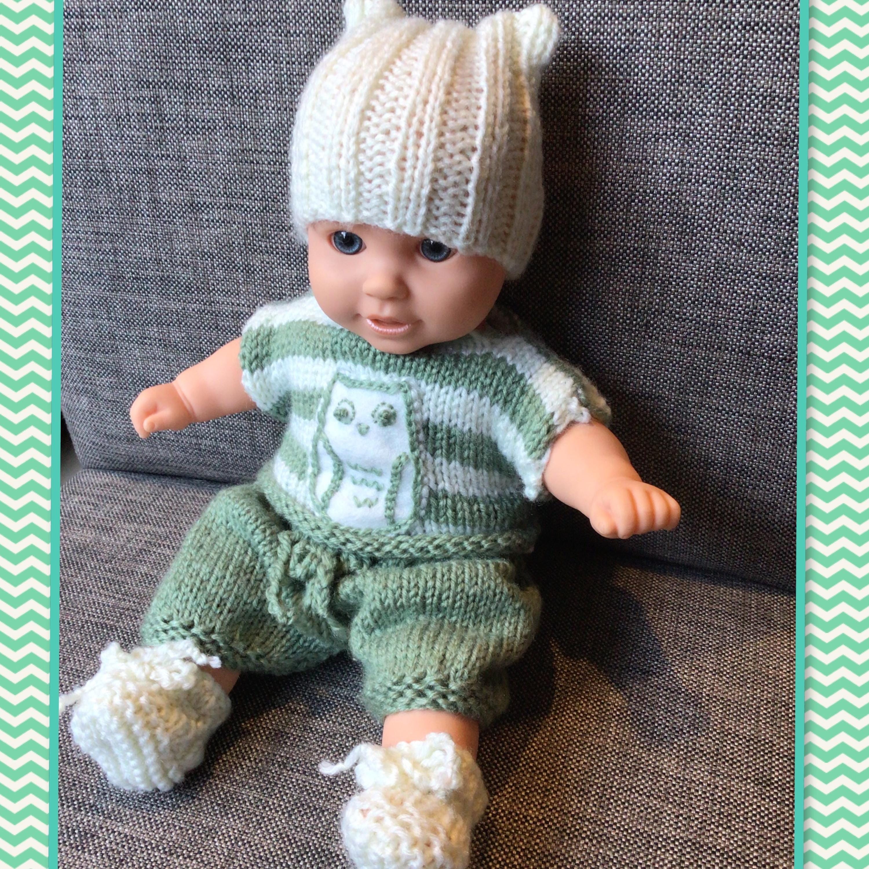Knitted Baby Doll Outfit Pattern: Owl Stripe, 12-14" Doll (Digital Download)