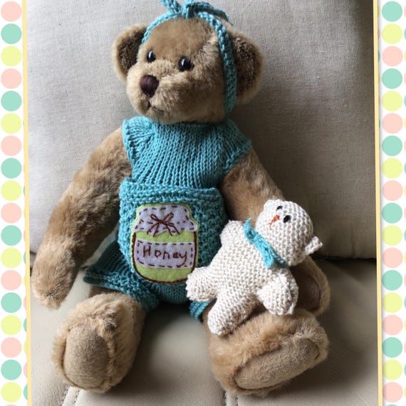 Teddy Bear Clothes Knitting Patterns: Frilly Playsuit, Honey Jar Motif -  Etsy