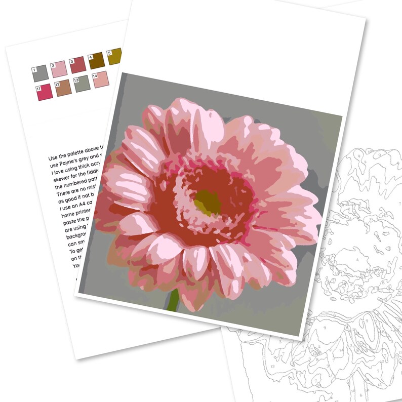 DIY KIT . Paint by Numbers Pink Daisies Printable Etsy