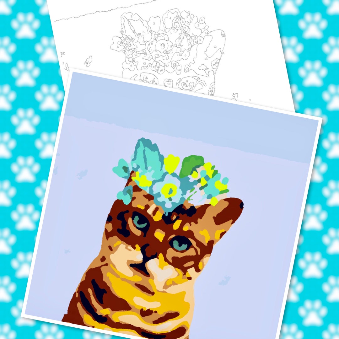 Cat Paint by Numbers Printable Abstract Modern Artwork at - Etsy
